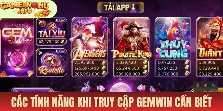 Tính năng cần thực hiện khi truy cập Gemwin